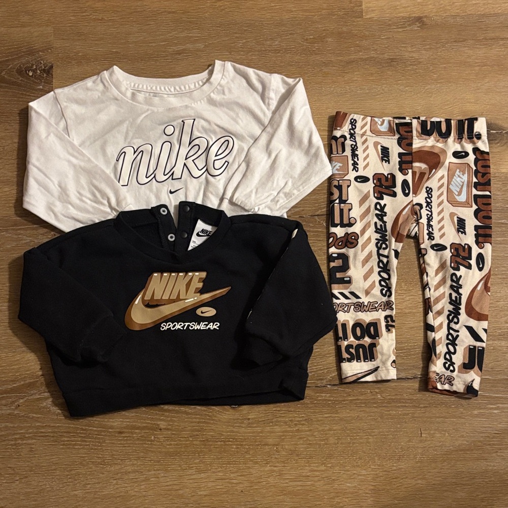 Nike Black and White Sportswear Set with Patterned Leggings